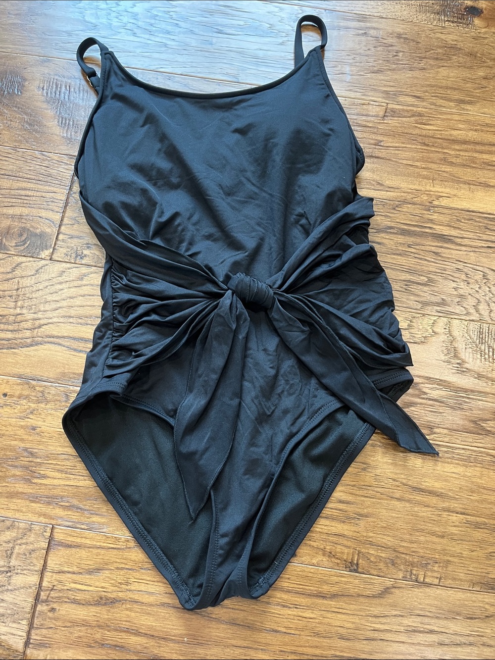 Kona Sol Black One-Piece Swimsuit with Front Tie